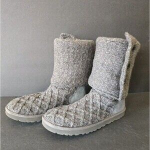 UGG Australia Women's Lattice Cardy Knit Boots 3066 Charcoal Grey Size 9 EUC